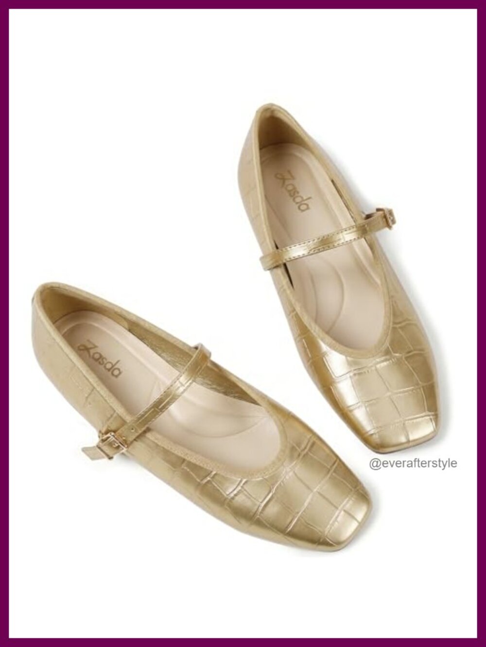 Croc-Embossed Mary Jane Flats Square Toe Buckle Comfortable Dressy